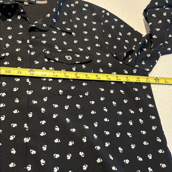 Karl Lagerfeld Signature Logo Button Down Blouse Black White Chic Office Size XL - Picture 11 of 13